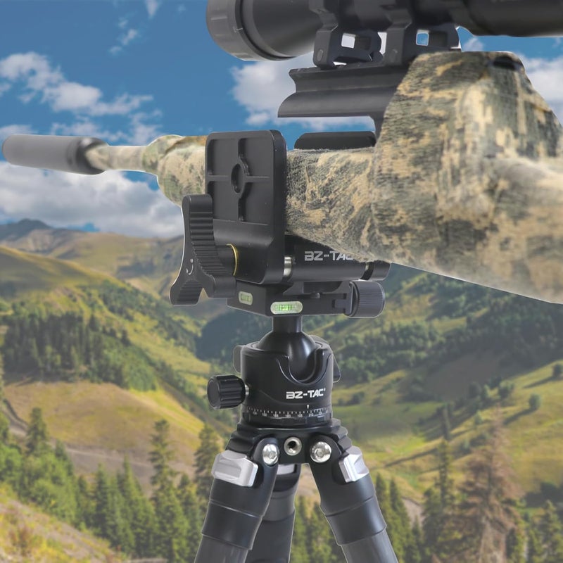BZTAC Universal Gun Rifle Clamp Shooting Tripod Rest with Arca-Swiss Rail 1/4" 3/8" Screw Holes, Aluminum Dual Jaw Closure Clamp Shooting Stick Mount Platform for Hunting Shooting Target Practice - Image 2